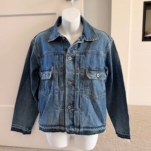 AG Adriano Goldschmied Amazing Pleated Zip Sides Raw Hem Denim Jacket Sz S NEW